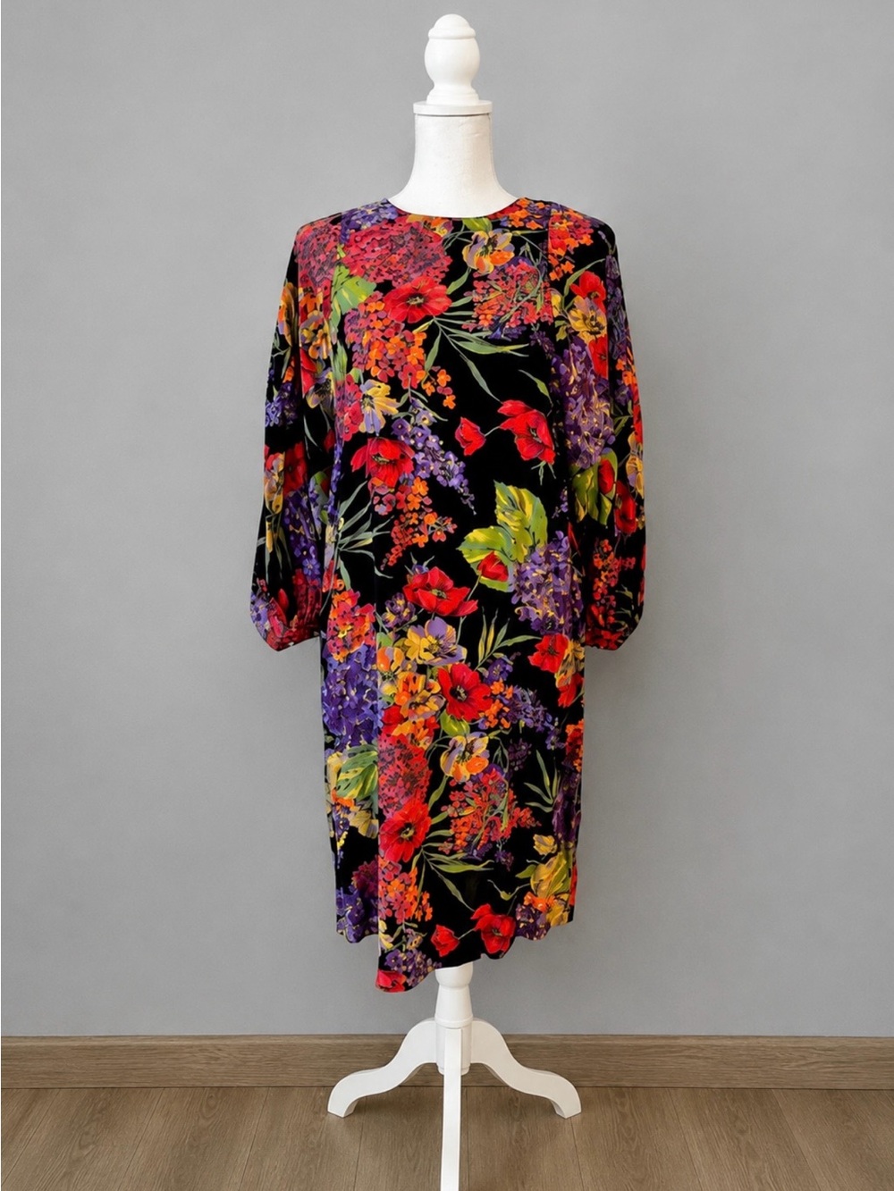 Vintage Pat Argent Petites Vibrant Floral Dolman Sleeve Shift Dress Sz 14 Large